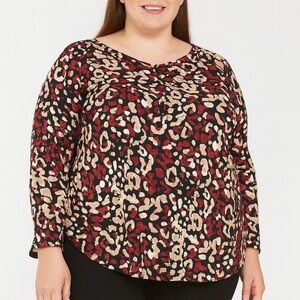 Dana Buchman Red and Black Animal Print Blouse